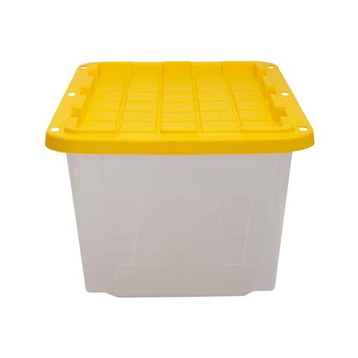 Cx Black & Yellow, 27-Gallon Heavy Duty Clear Storage Container & Snap-Tight Lid, Clear & Yellow (14.3   H X 20.6   W X 30.6   D