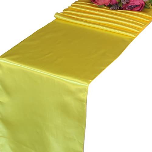 Welmatch Yellow Satin Table Runners 5 Pcs Wedding Banquet Party Event Decoration Table Runners (Yellow, 5)