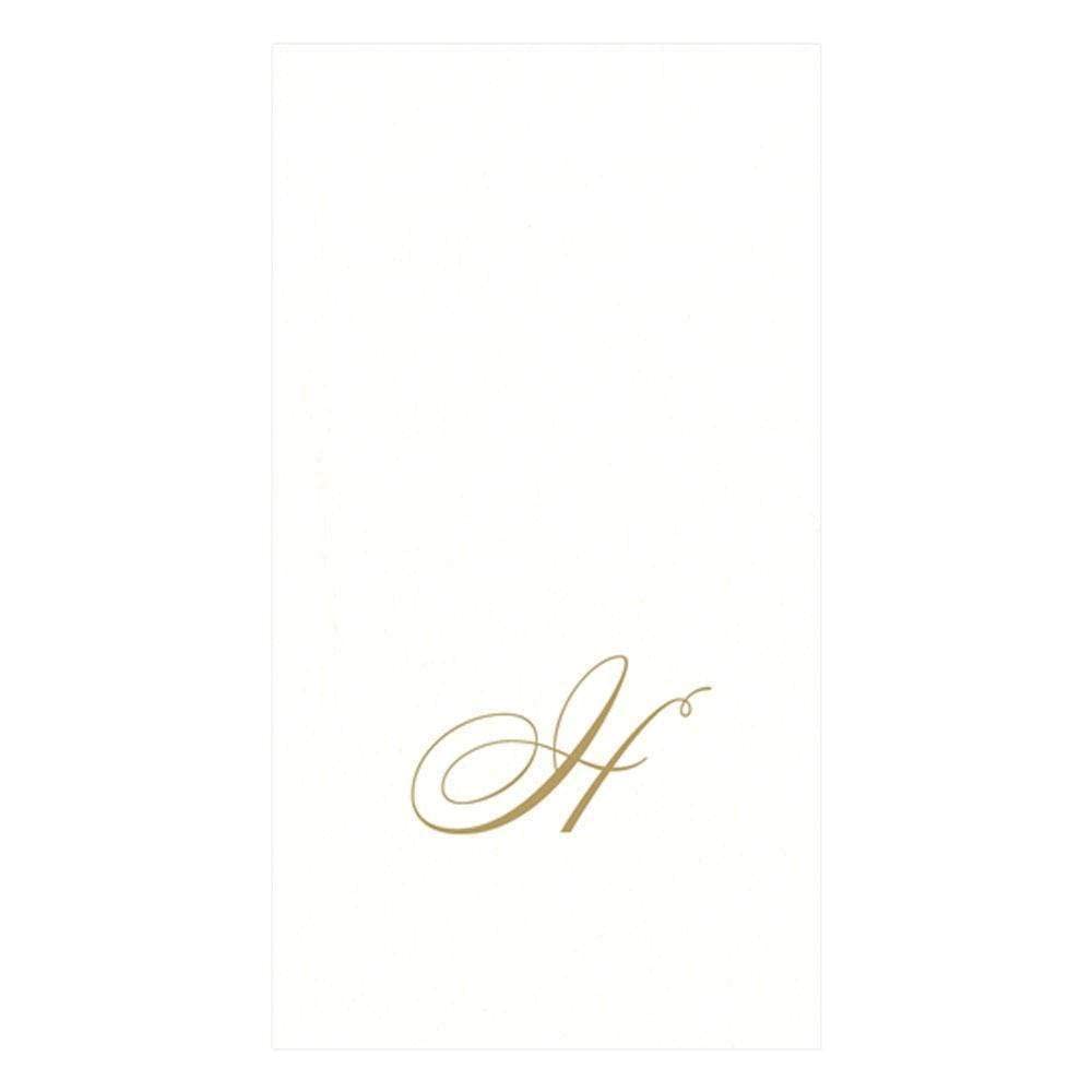 Caspari White Pearl & Gold Paper Linen Boxed Guest Towel Napkins In Letter H - Three Packs Of 24