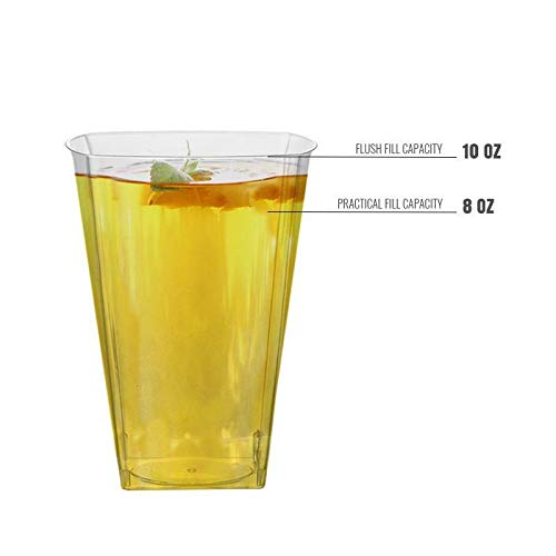 Kaya Clear Square Plastic Cups - 10 Oz. (Pack Of 14) - Elegant & Reusable Party Drinkware For Special Occasions, Gatherings, And