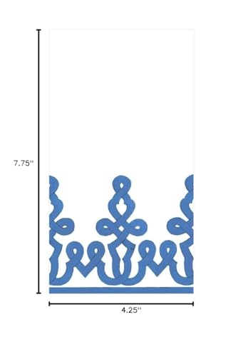 Caspari Dessin Passementerie Disposable Paper Linen Bathroom Guest Towel Napkins In Riviera Blue - 12 Count
