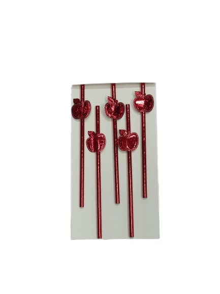 Cake Decor 5Pcs Red Apple Straw Topper For Cake Decoration(SbStraw328Red)