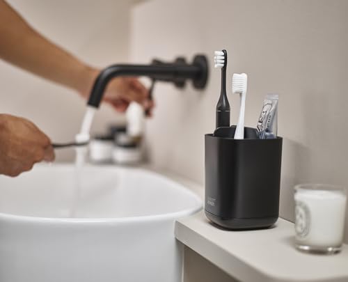 Joseph Joseph Easy-Store - Toothbrush Holder Caddy, Bathroom Storage, Compact, Matt Black