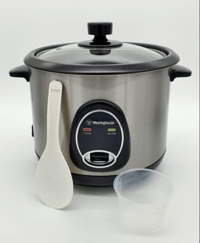 Westinghouse 220 Volt Rice Cooker 10 Cup, Non Stick Cooking Pot, Measuring Cup, Keep Warm Function-Stainless Steel-700W (Not For