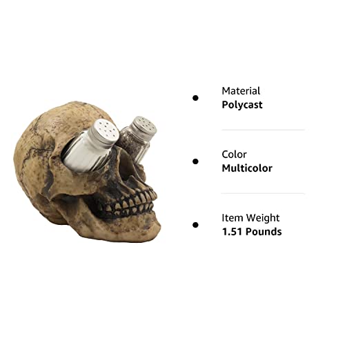 Scary Evil Human Skull Salt And Pepper Shaker Set Figurine Display Stand Holder For Spooky Halloween Party Decorations & Gothic