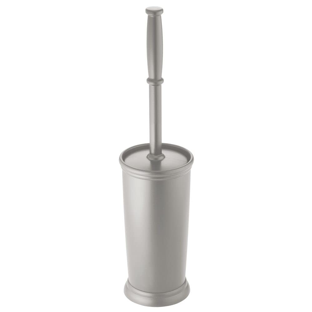 Mdesign Toilet Bowl Brush And Holder - Covered Bathroom Toilet Brush - Standing Toilet Bowl Scrubber In Modern Holder - Compact,
