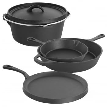 MEGACHEF MCCI440 5 PIECE PRESeasoned CAST Iron Kitchen COOKWARE Set with POTS Pans