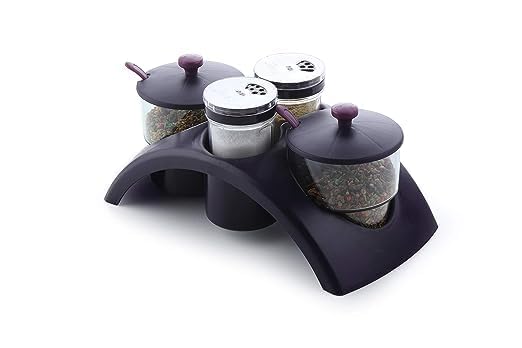 Popshy Abs Plastic Pickle/Achar Jar Set 2 With Spoon, Salt & Pepper Set 2 For Dining Table Stand, Multicolor