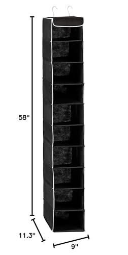 ZOBER Hanging Closet Organizer  10-Shelf - Hanging Storage Organizer Shelves for Clothes  Towels  Toys - College Dorm Room  Nursery  & Home Closet