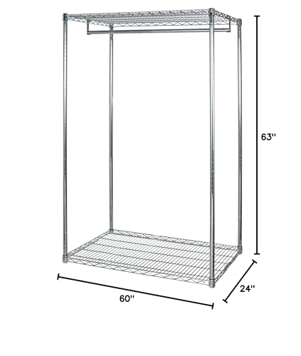 Wire Garment Rack, Stationary, 60W X 24D X 63H, 75 Lbs. Capacity On The Hang Bar, Chrome Plated Finish