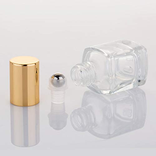 Square Glass Essential Oils Roller Bottle, 5Ml Perfume Essential Oil Bottles Refillable Thick Glass Mini Bottles With Stainless