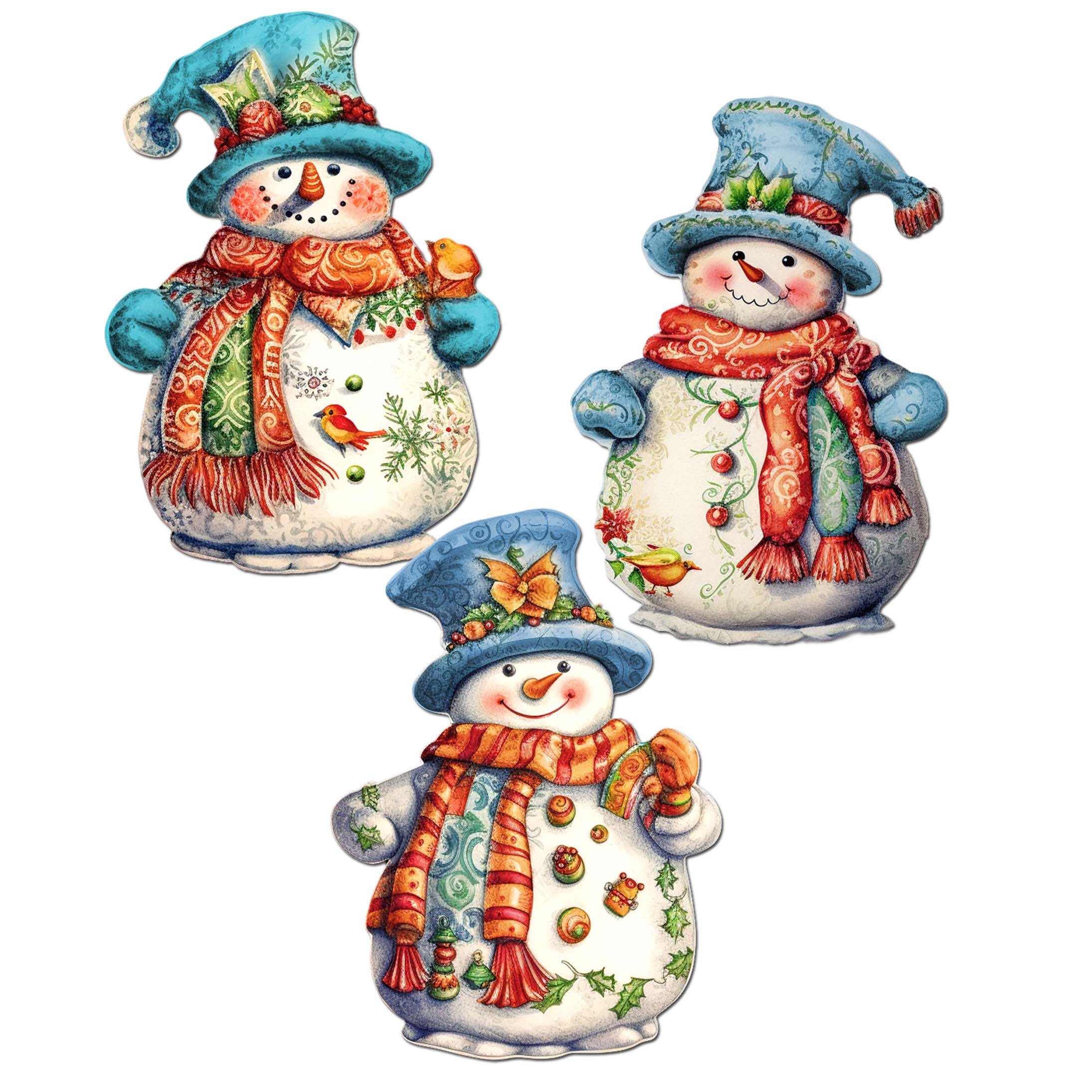 Snowman Clip-On Eco Wood Decorative Ornaments Set of 3 by G. Debrekht - Christmas Decor - 8091023C-S3