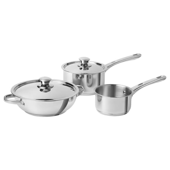 Dvargkrafta 5Piece Cookware Set, Stainless Steel, With Lids, Induction Compatible, 1L Saucepan, 2L Saucepan, 2.8L Wok