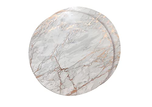 Dainty Home Foiled Granite Thick Cork Heat Resistant Dining Table Placemats Set Of 2, 15'' Round, Marbled Rose Gold - 2Mc15Rgo