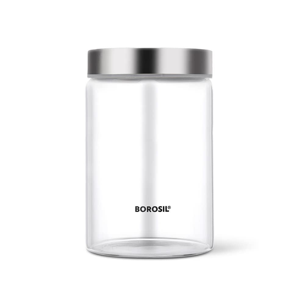 Borosil 900Ml Endura Glass Jar With Stainless Steel Lid | Borosilicate Glass Storage Organiser | Microwave & Dishwasher Safe Kit
