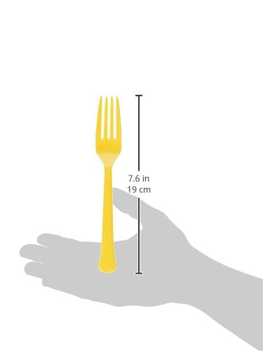 Amscan Party Tableware Heavy Weight Yellow Sunshine Plastic Forks-Standard Pack Of 50, Full Size