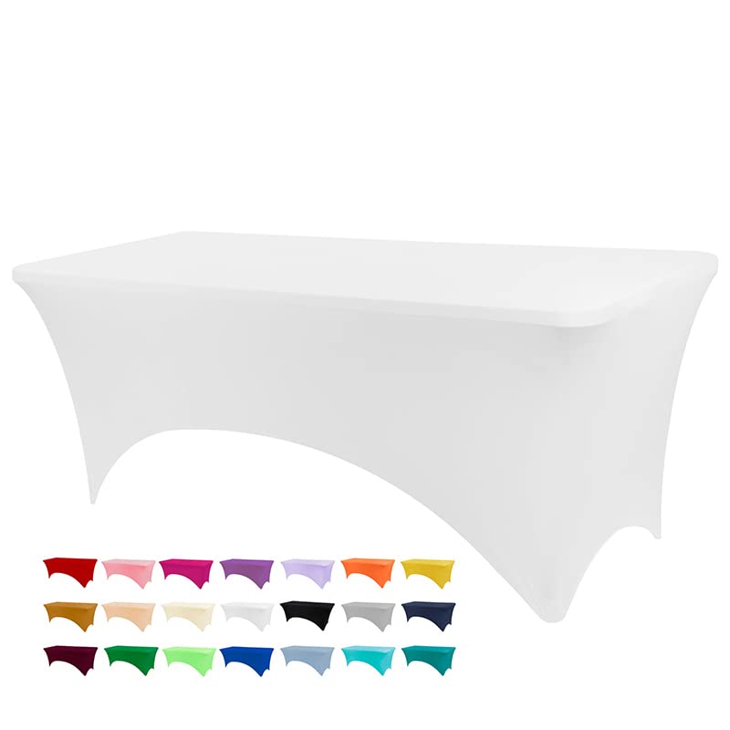 Bddc Table Covers For 8 Foot Tables, Spandex Table Covers 8Ft, White Table Cloths Rectangle 8Ft For Events, Wedding, Banquets &