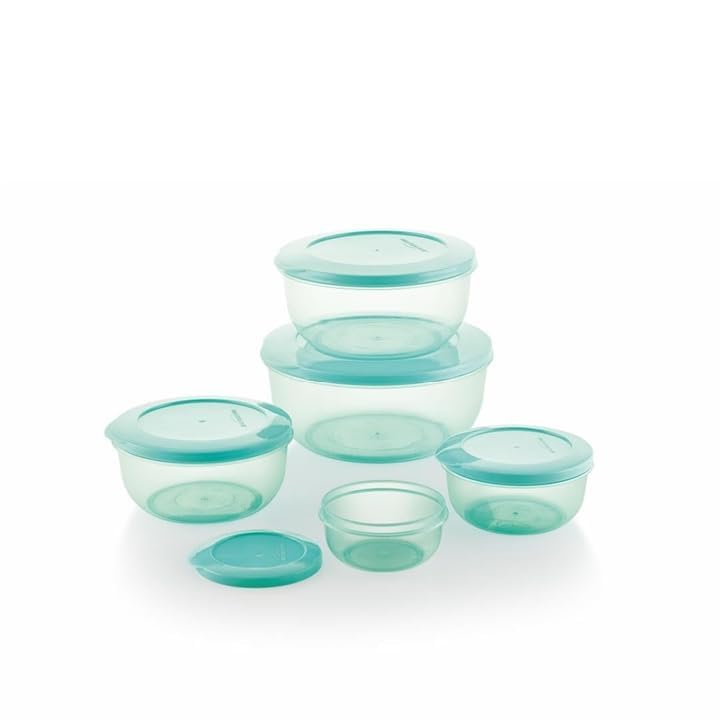 Mastercook Airtight Round Food Storage Containers Set Of 5, Sea Green