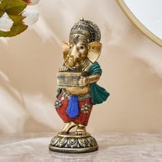 Ani Divine Polyresin Standing Lord Ganesha Idol Playing Harmonium Musical Instrument Statue Decorative Showpiece For Home Decor 