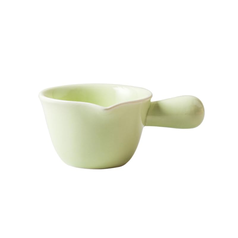 FUNOMOCYA Small Milk Pot Ceramic Milk Pan Cooking Pot with Handle and Spout Mini Casserole for Porridge Soup and SmallBatch Hea