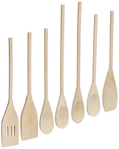Mountain Woods 7 Piece Organic Wood Utensil Set, Spatula And Spoons | Eco-Friendly Safe Kitchen Cooking Tools