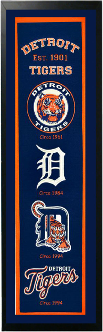 Detroit Tigers Logo History Felt Banner  14 X 37