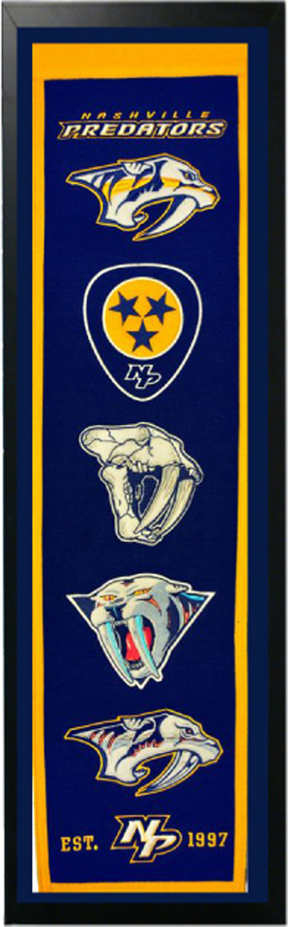 Nashville Predators Logo History Felt Banner 14 X 37