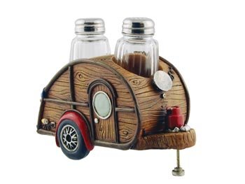 Salt & Pepper Set, Woody Teardrop Rv Camper, 7-Inch, Collectible Kitchen Decor