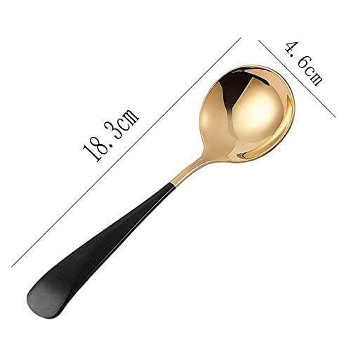 4-Pack Palace Style Soup Spoons Large Bowl 1.8'' Round Head Stainless Steel Heavy Duty Food Serving Spoons - Black Gold