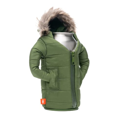 Puffin - The Pahka Beverage Parka, Insulated Skinny Can Cooler, Olive Green