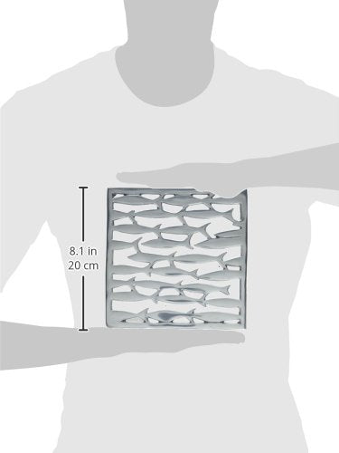 Abbott Collection Aluminum Swimming Fish Trivet, 8 inches SQ, Silver, Model 92-TRIVET-FISH
