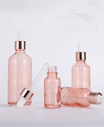 Lokusel 4 Pack Glass Dropper Bottles,10Ml/15Ml/30Ml/50Ml/100Ml Essential Oil Bottles Dropping Bottles With Rose Gold Cap Perfume