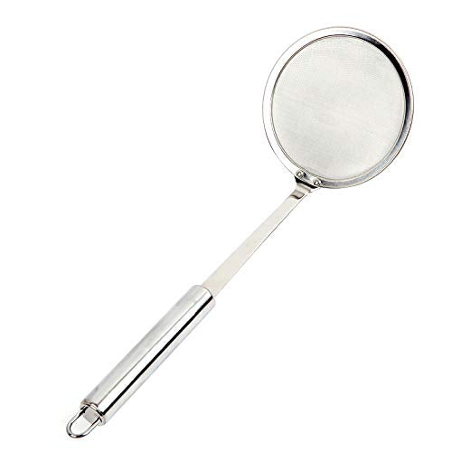 Fat Skimmer Spoon, Stainless Steel Fine Mesh Strainer Hot Pot Foam Grease Oil Skimming (Dia 5.5 Inch)
