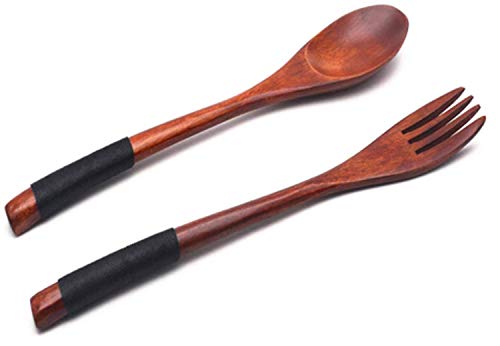 Xmhf Wooden Spoons Forks Set Kitchen Tableware Dinnerware Flatware Natural Wood Cutlery Wooden Dinner Utensil Set, 2 Spoons And