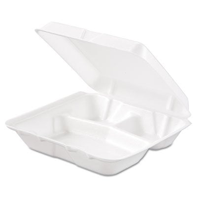 Small 3-Compartment Foam Hinged Lid Carryout Container In White
