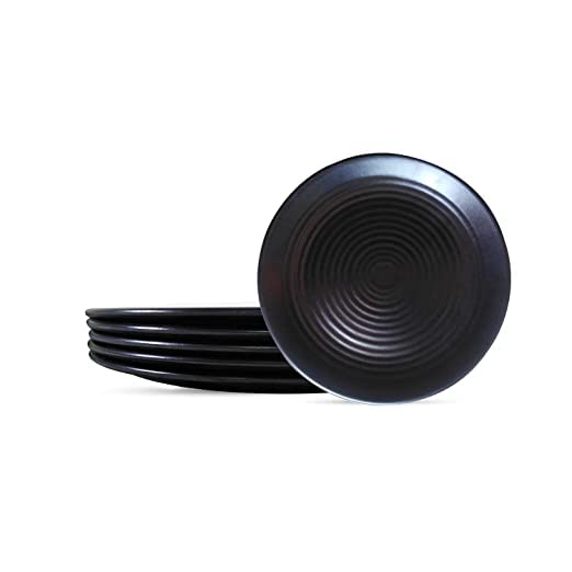 Coolkart Melamine Full Size Dinner Plates Matte Finish Black Spiral Design Plates (Set Of 12, 11 Inches)