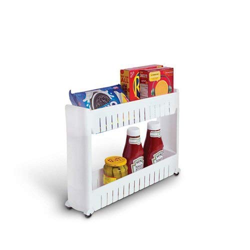 Glive (Label) 2 Tier Slim Rack Space Saving Storage Organizer Shelf With Wheel Great For Kitchen, Bathroom Bedroom Home Organize