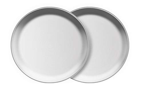 Aiyoo Stainless Steel Plate 2 Set Reusable Round Metal Dinner Plates 12 Inch - Vintage Silver Heavy Duty Kitchenware Dinner Dish