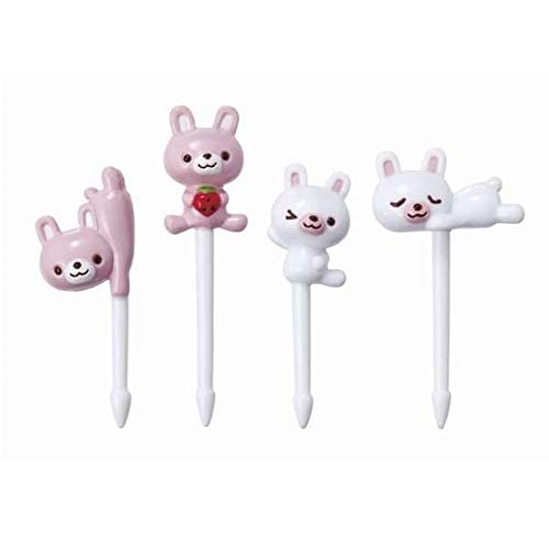 Torune 8 Cute Food Picks With Pink And White Rabbits With Strawberries, 8 Pieces, 4 Designs,