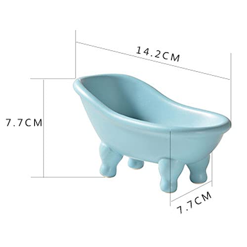 Ceramic Blue Clawfoot Bathtub Bar Soap Dish For Bathroom Shower Decorative Soap Dish Sponge Holder Shower Bar Soap Tray Containe