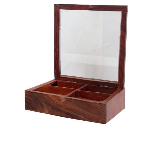 Wooden Spice Box With 4 Partitions & Spoon, Mukhwas For Refereshment, Spice Container For Kitchen, Masala Dabba, Namakdani For K
