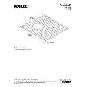Kohler Brookfield Right-Hand Sink Rack, Stainless Steel, L 12-7/8'', H 5/8'', W 14-7/8''