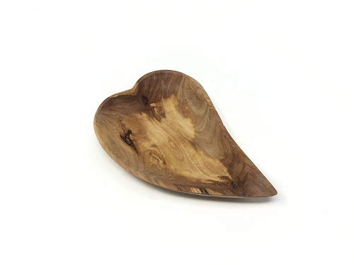 Aramedia Wooden Olive Wood Heart Shaped Serving Dish Bowl -Handmade And Hand Carved By Artisans - 6 X 5.5 X 1 (Inches)