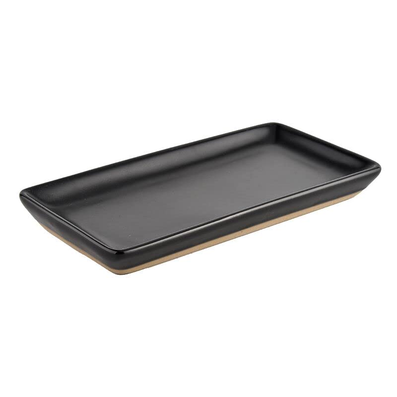 Sweet Water Decor Matte Black Stoneware Tray | Kitchen And Bathroom Dispenser Holder | Jewelry Dish | Glass Soap Holder For Bott
