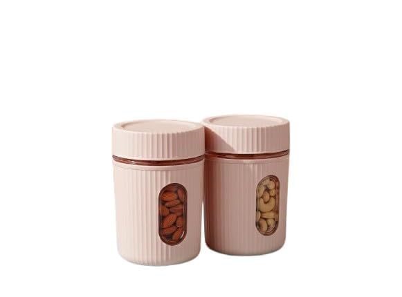 Vinahar Set Of 2 Airtight Storage Jars With Transparent Window | Plastic Kitchen Storage Containers For Dry Fruits, Snacks, Tea,