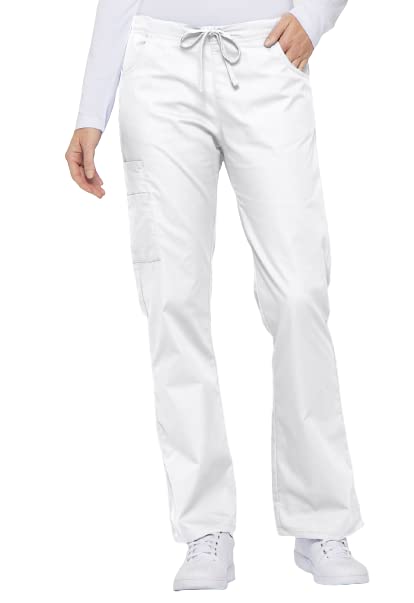 Dickies Womens Signature Mid Rise Drawstring Cargo Medical Scrubs Pants, White, Xx-Small Us