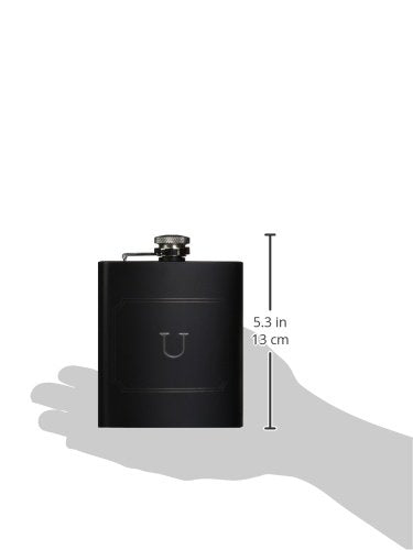Visol Raven Personalized Flask With Initial Engraved, Monogram U, Black