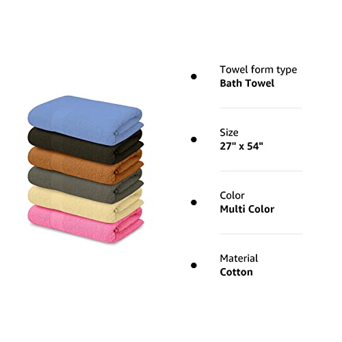 Quba Linen 100% Cotton Bath Towels-27X54Inch - 6 Pack Shower Towels - Light Weight, Ultra Absorbent Towels For Bathroom (Multi C