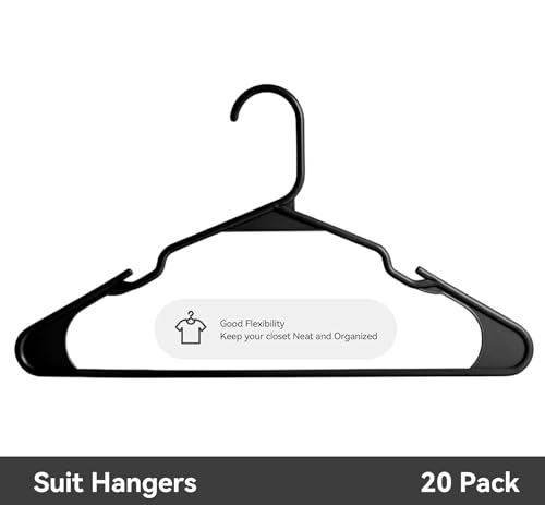 Softflame Plastic Hangers Clothes Hangers 20 Pack, Durable Hangers Space Saving For Everyday Standard Use And Dorm Room Essentia