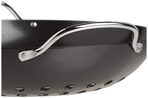 Tablecraft Bbq Metal Handle 13-Inch Non Stick Coating Round Grilling Wok, Small, Black
